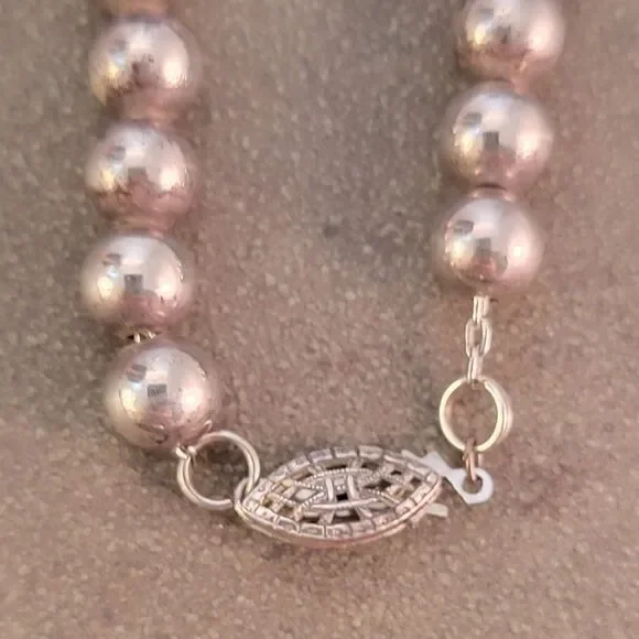 Vintage Sterling Silver Graduated Ball Bead Necklace 24 Long